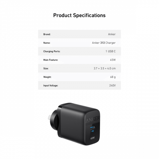 Anker 313 Ace 2 USB-C Fast Charger - 45W