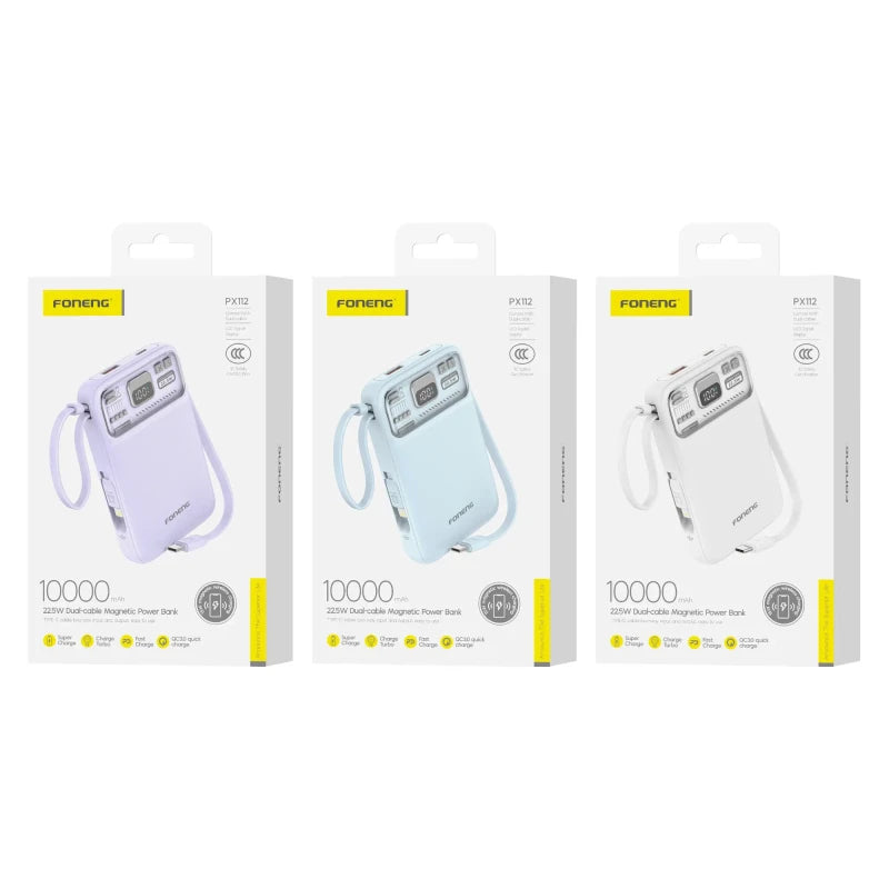 Foneng PX112 22.5W Magnetic With Dual Cables Wireless Power Bank - 10000mAh